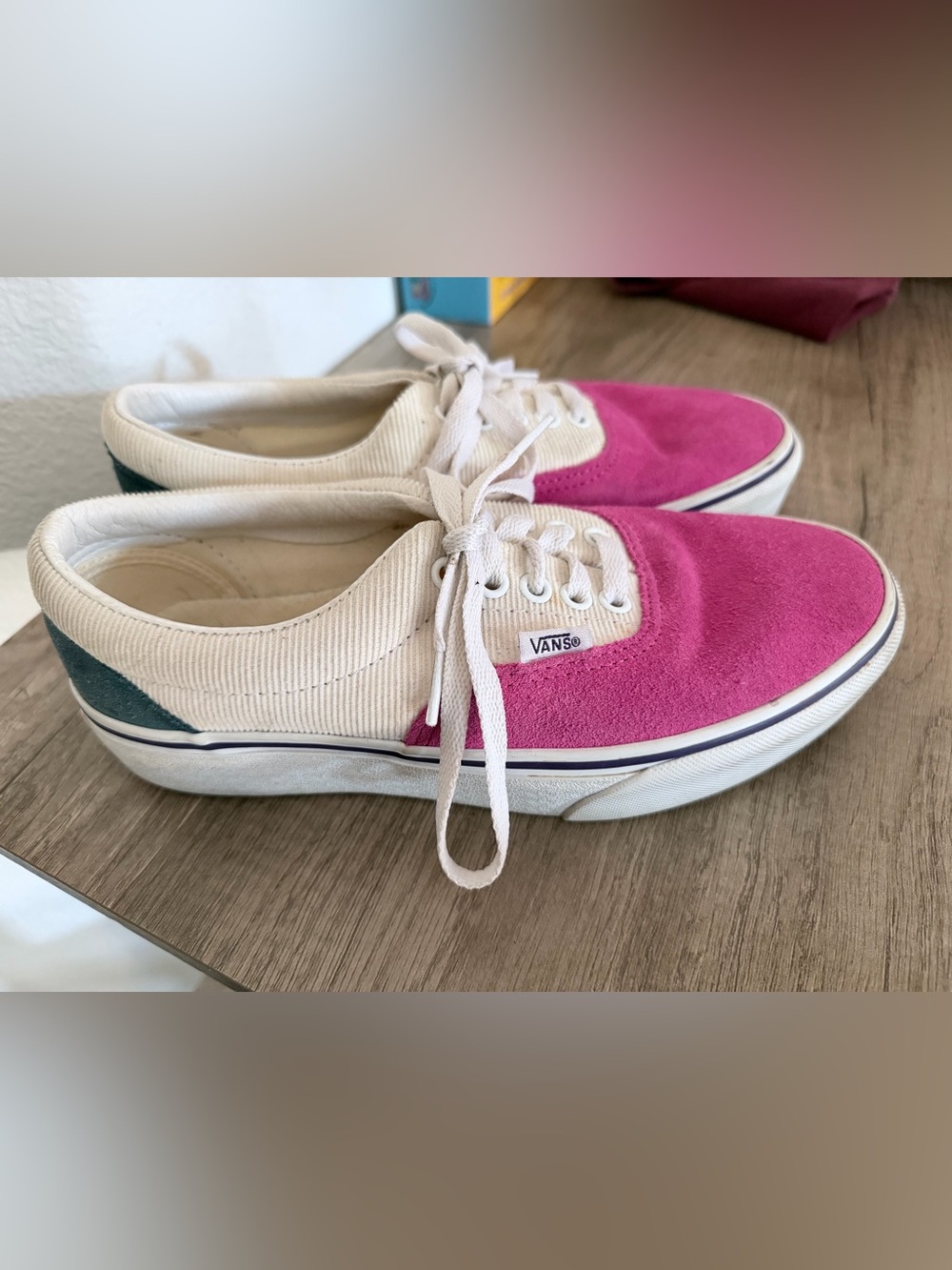 Vans Two-Tone Pink and Cream Low-Top Sneakers with Green Heel